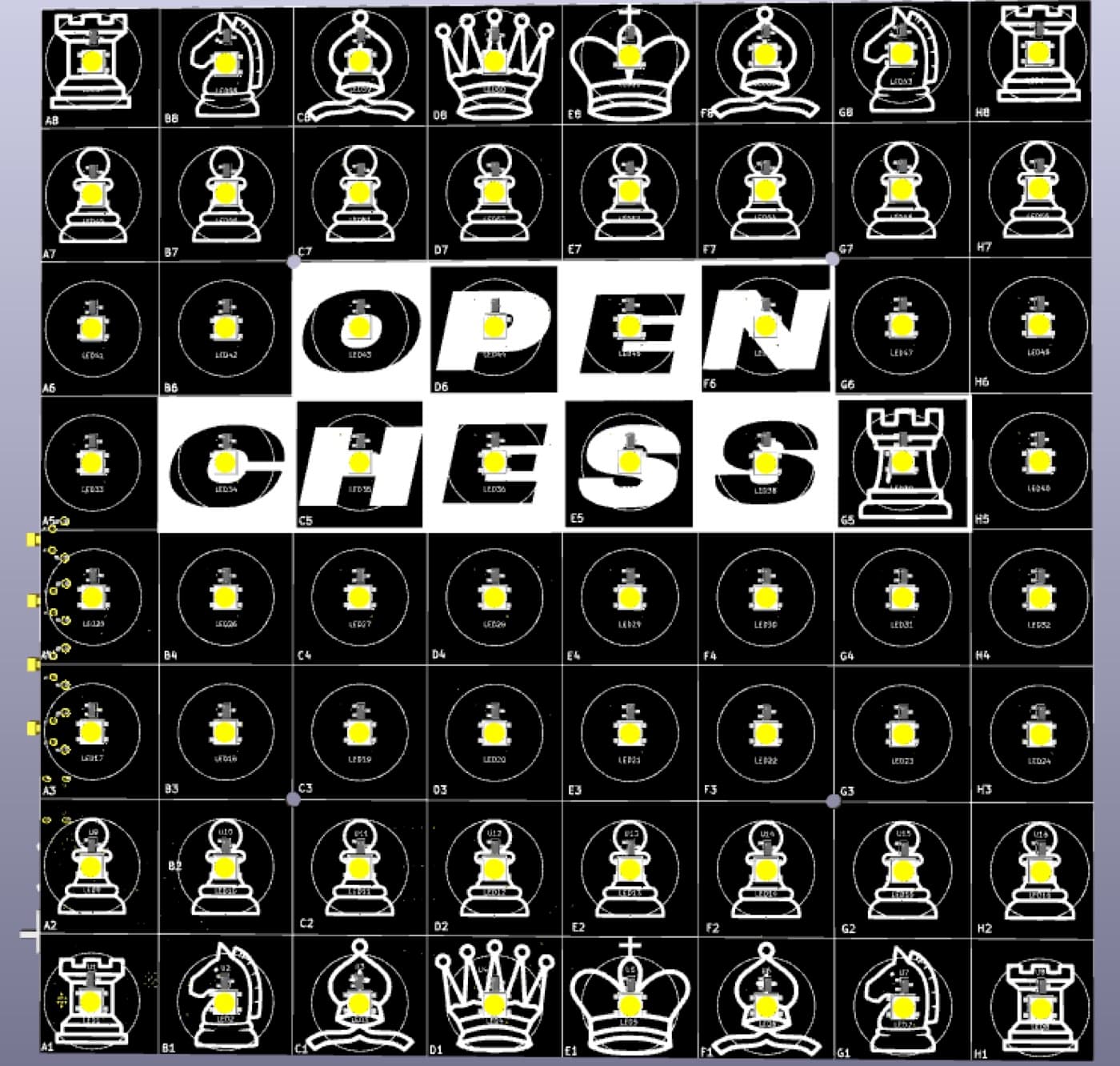 A render of the Open Chess sensor and LED circuit board.